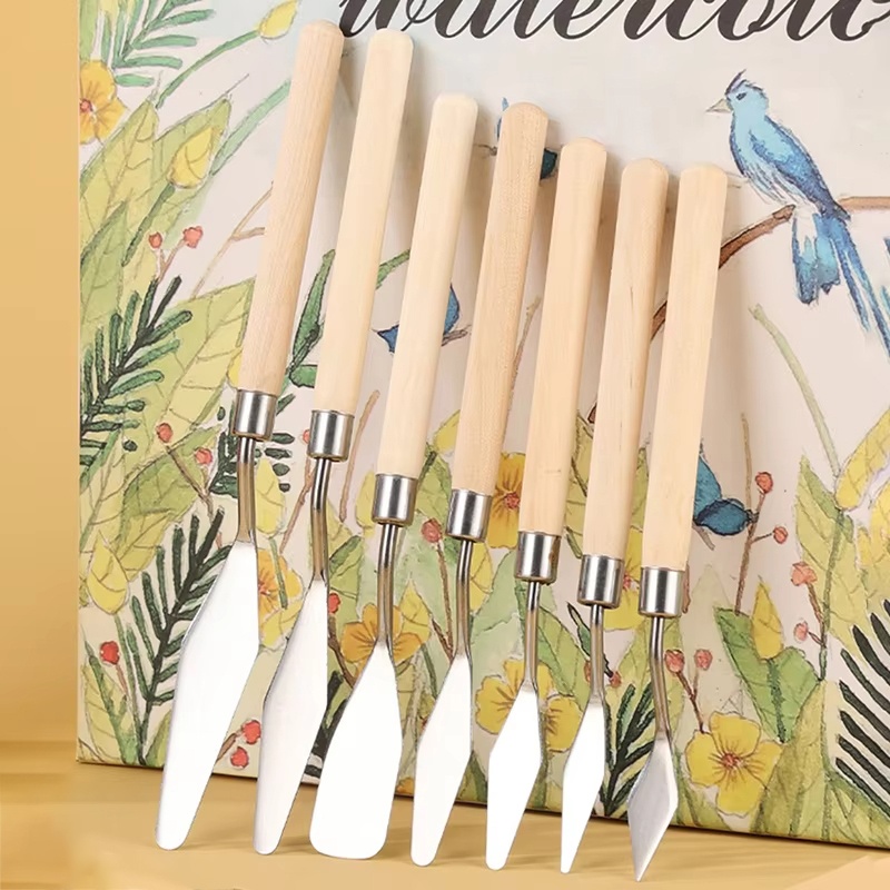 Drawknife Blade - 7 ピース/セットステンレス鋼油絵ナイフセットアーティストアートペイントツールケーキスパチュラベーキング用品学校描画文具