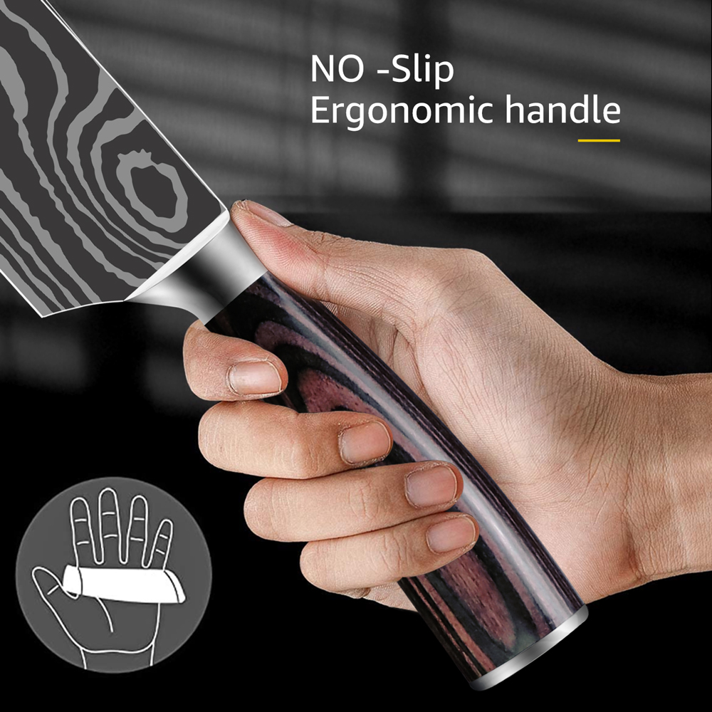 キッチンナイフ高炭素ステンレス鋼ダマスカス模様牛刀包丁セット - Drawknife Blade のレビューと価格