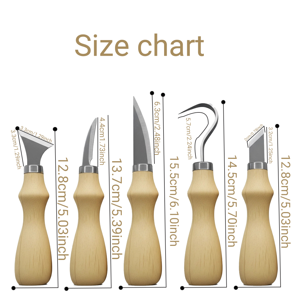 オーク材の柄が付いた5点セットの木彫りツールセット、アートク - Wood Chisel Set のレビューと価格