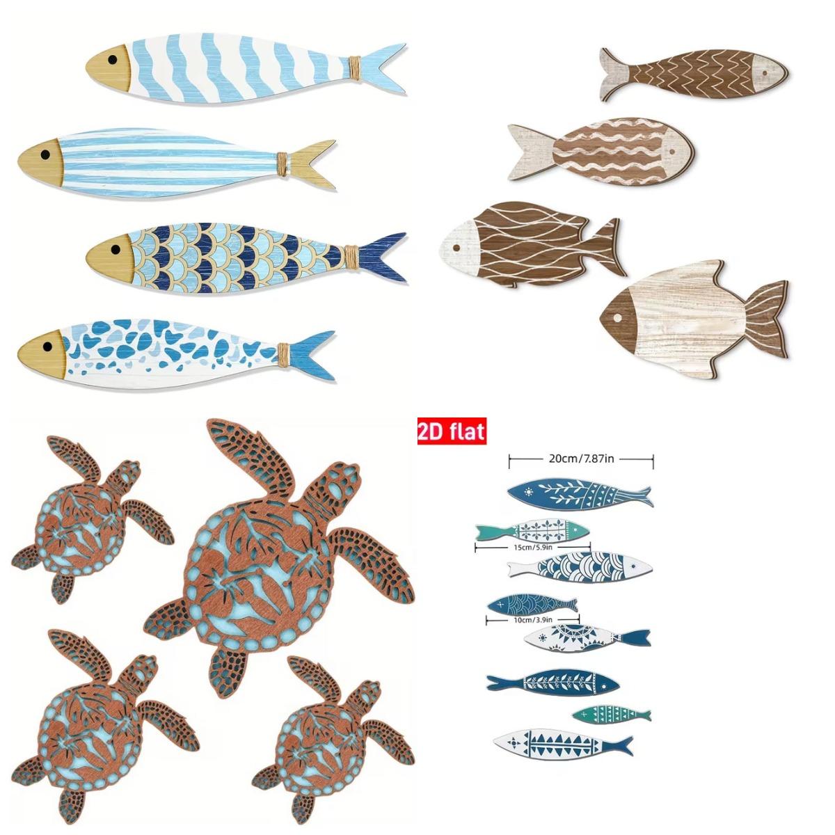 木製の魚の壁飾り4点セット、接着剤付きで穴あけ不要で設置可能 - Woodworking Glue のレビューと価格