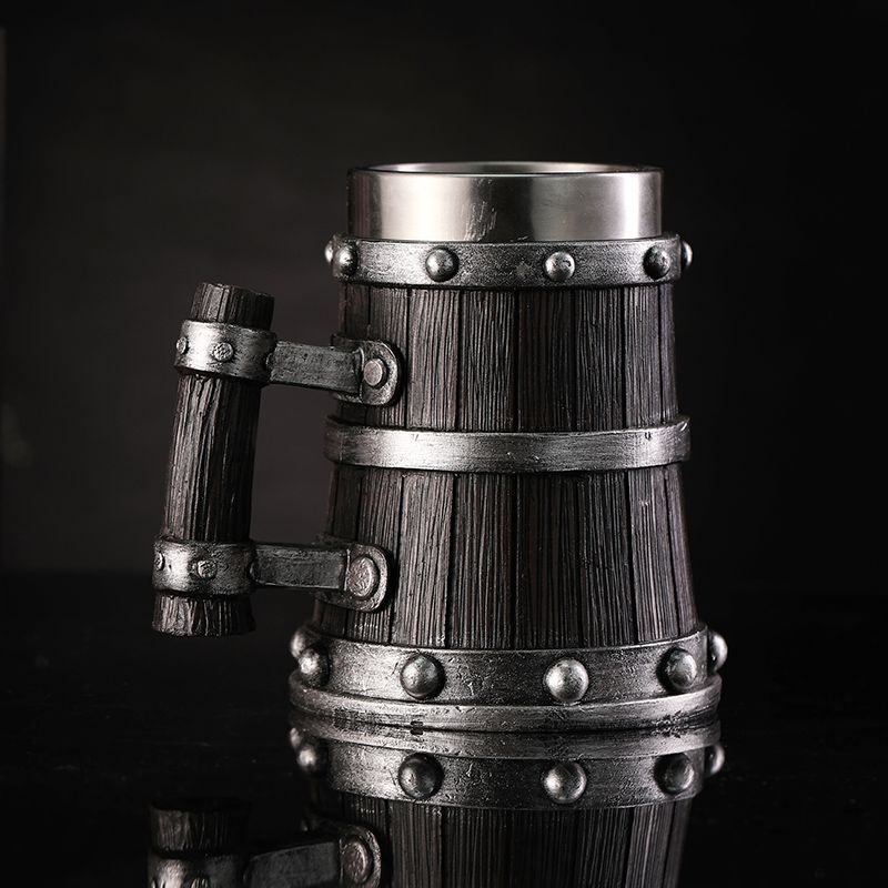 木目調ビールグラス樹脂ステンレス鋼マグカップ模造樽ビールジョ - Woodworking Resin のレビューと価格